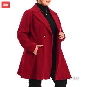 Plus Size Pea Coat A-Line Double Breasted Wool Blend Long Coat